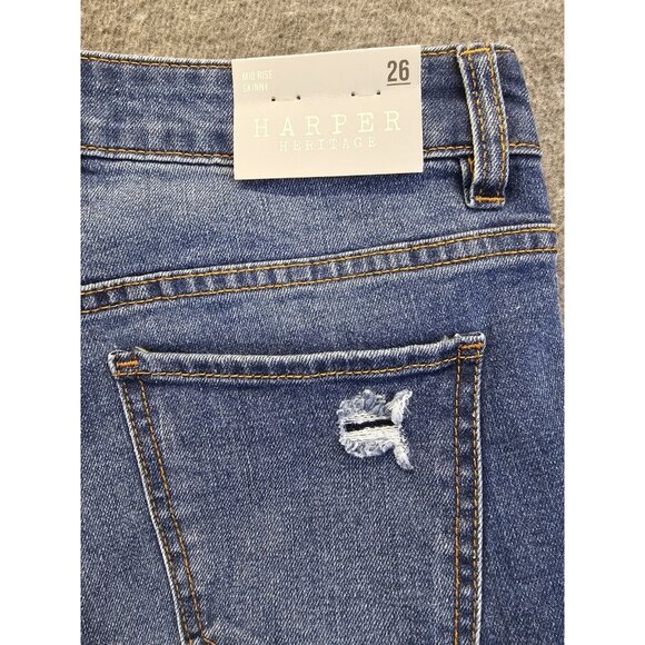 Harper Heritage Jeans Mid Rise Skinny Raw Hem Womens Size 26 - Picture 4 of 14